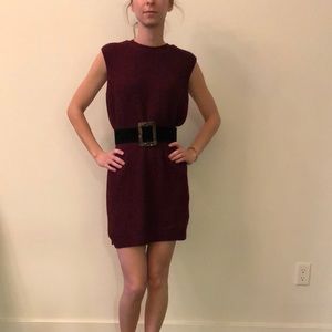 Maroon Red Ribbed Sweater Dress